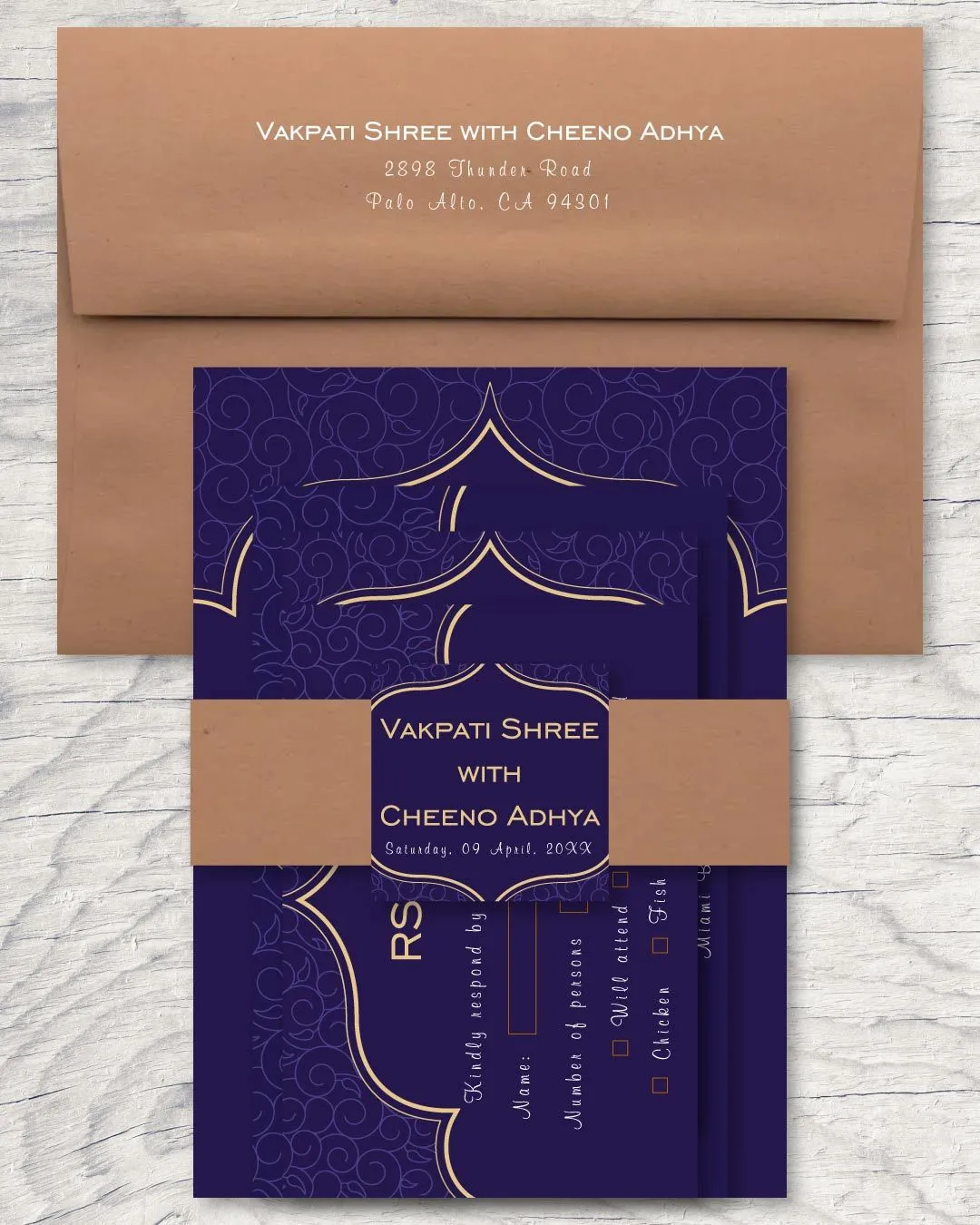 Dark Blue Pattern Indian Wedding Invitation