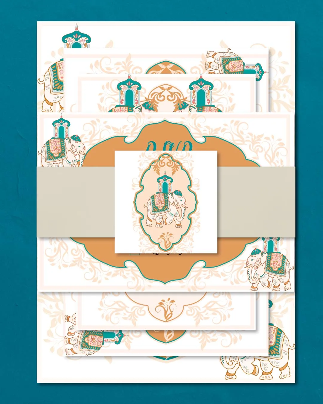 Turquoise Indian Leaves Wedding Invitation