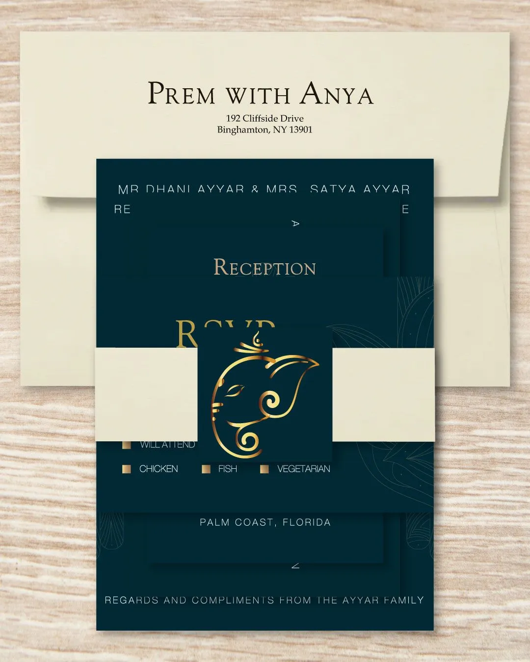 Indian Wedding Ganesha Simple Flat 5x7 Wedding Invitation