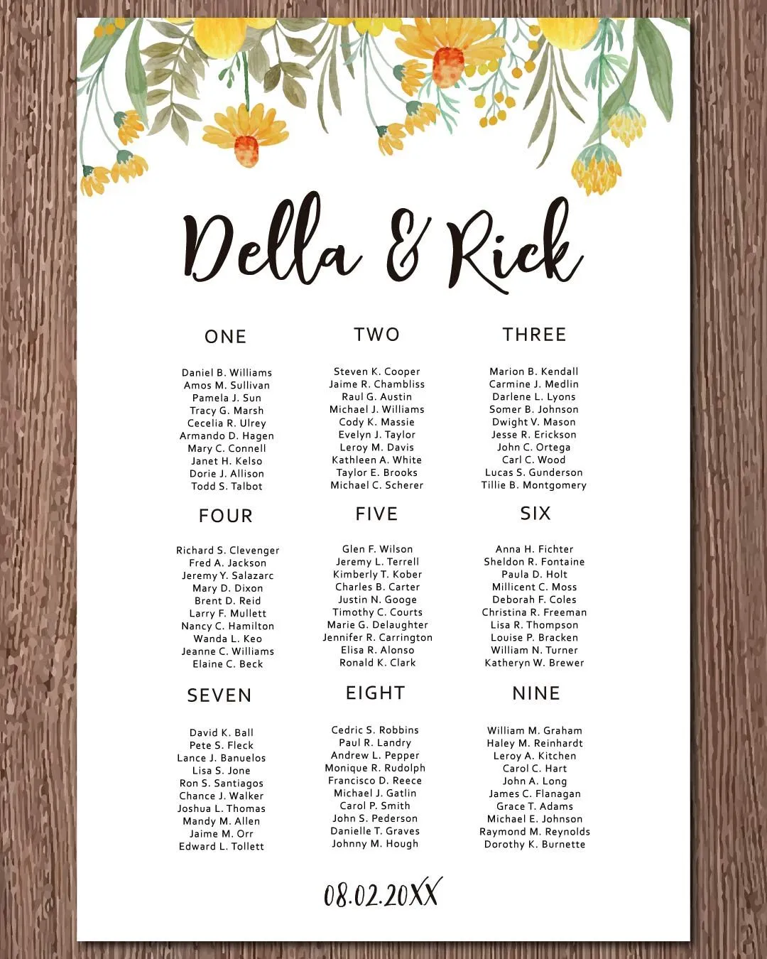 Summer flowers Seating Charts