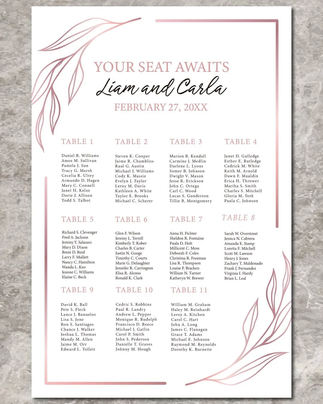 Metallized Leaf Frames Seating Charts