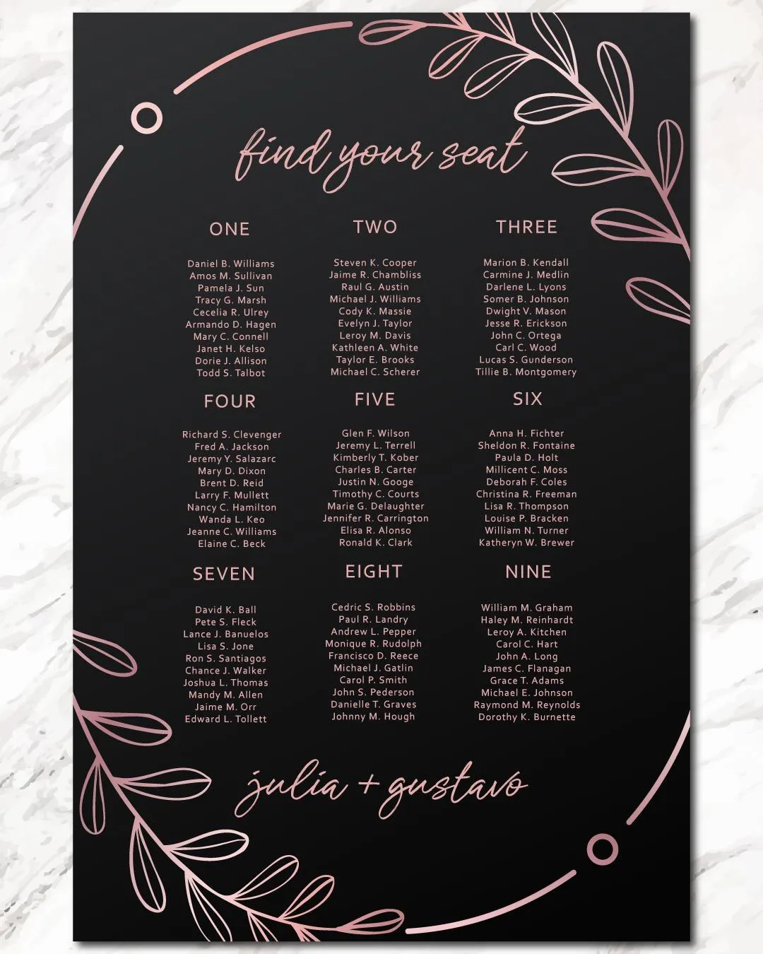 Metallized Leaves Pink Seating Charts
