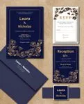 Vintage Golden Flowers Simple Flat 5x7 Wedding Invitation