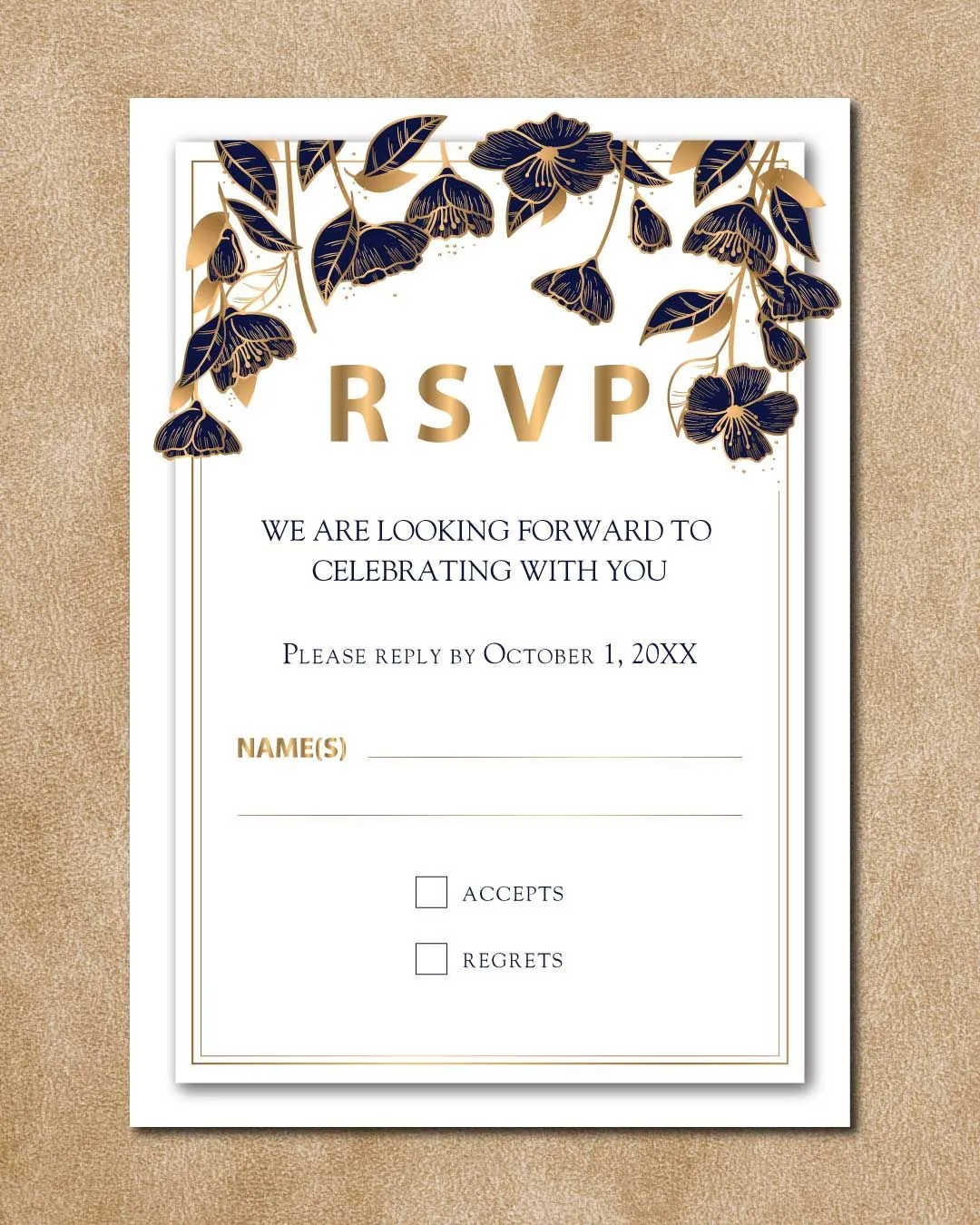 Vintage Golden Flowers Simple Flat 5x7 Wedding Invitation