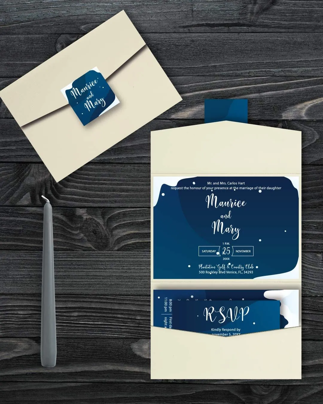 Winter Rodney A7 Atlas Pocket Wedding Invitation