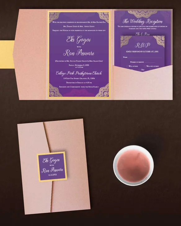 Golden Mandala A7.5 Himalaya Pocket Wedding Invitation