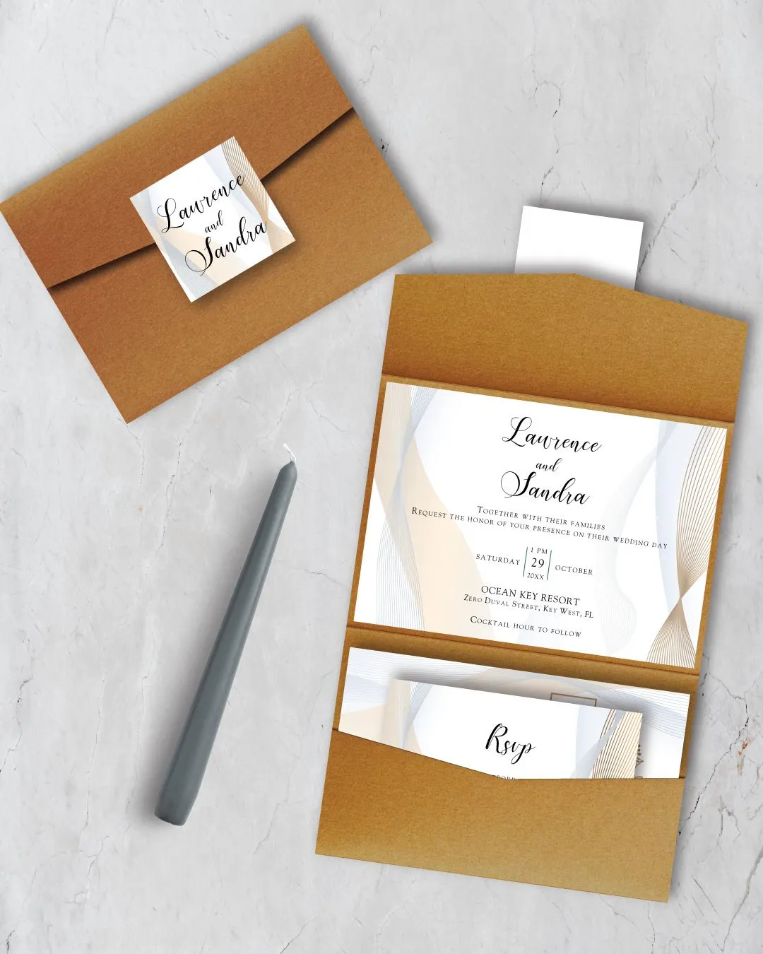 Minimalist Style A7 Atlas Pocket Wedding Invitation