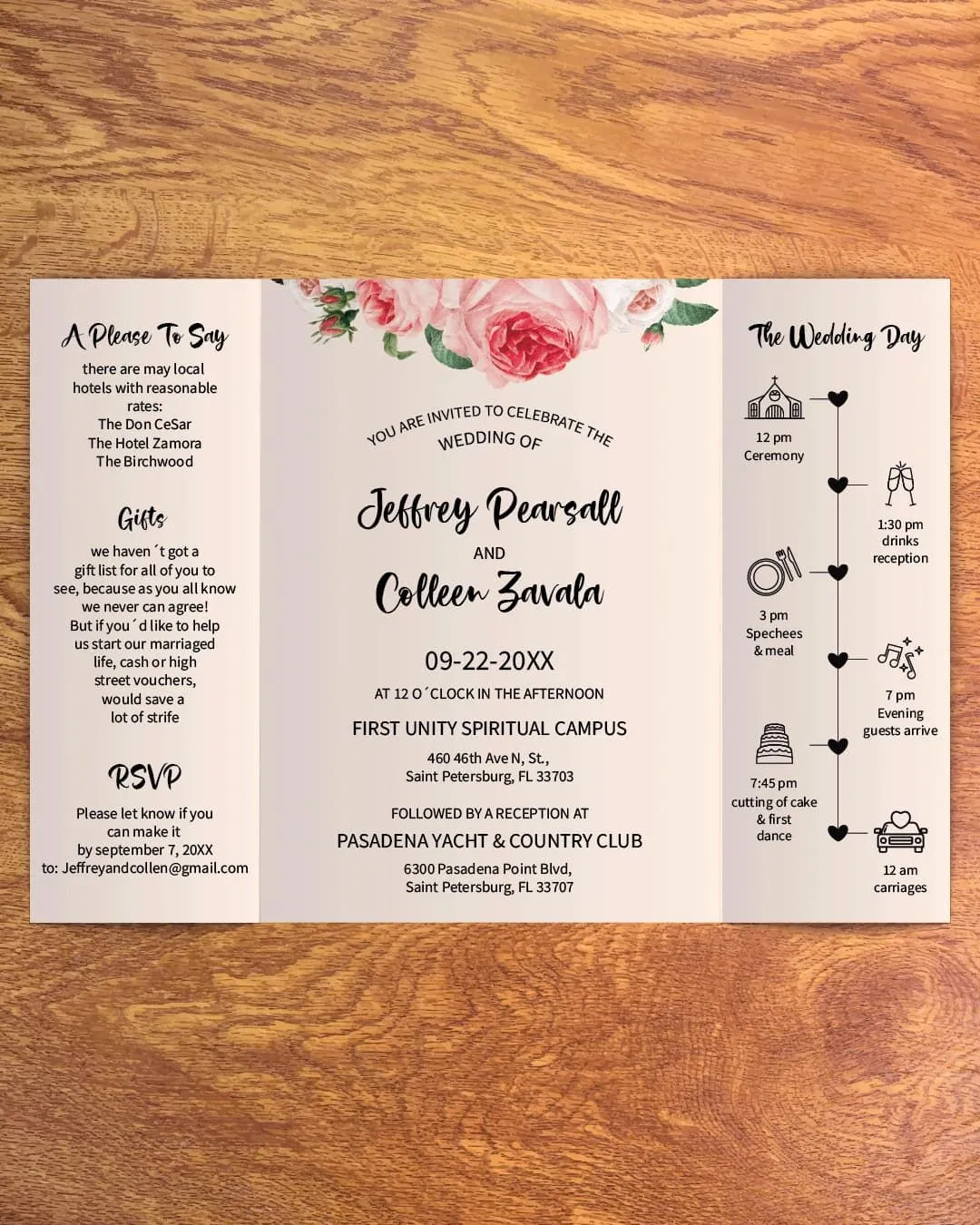 Soft Pink 5x7 Gate Fold Wedding Invitation