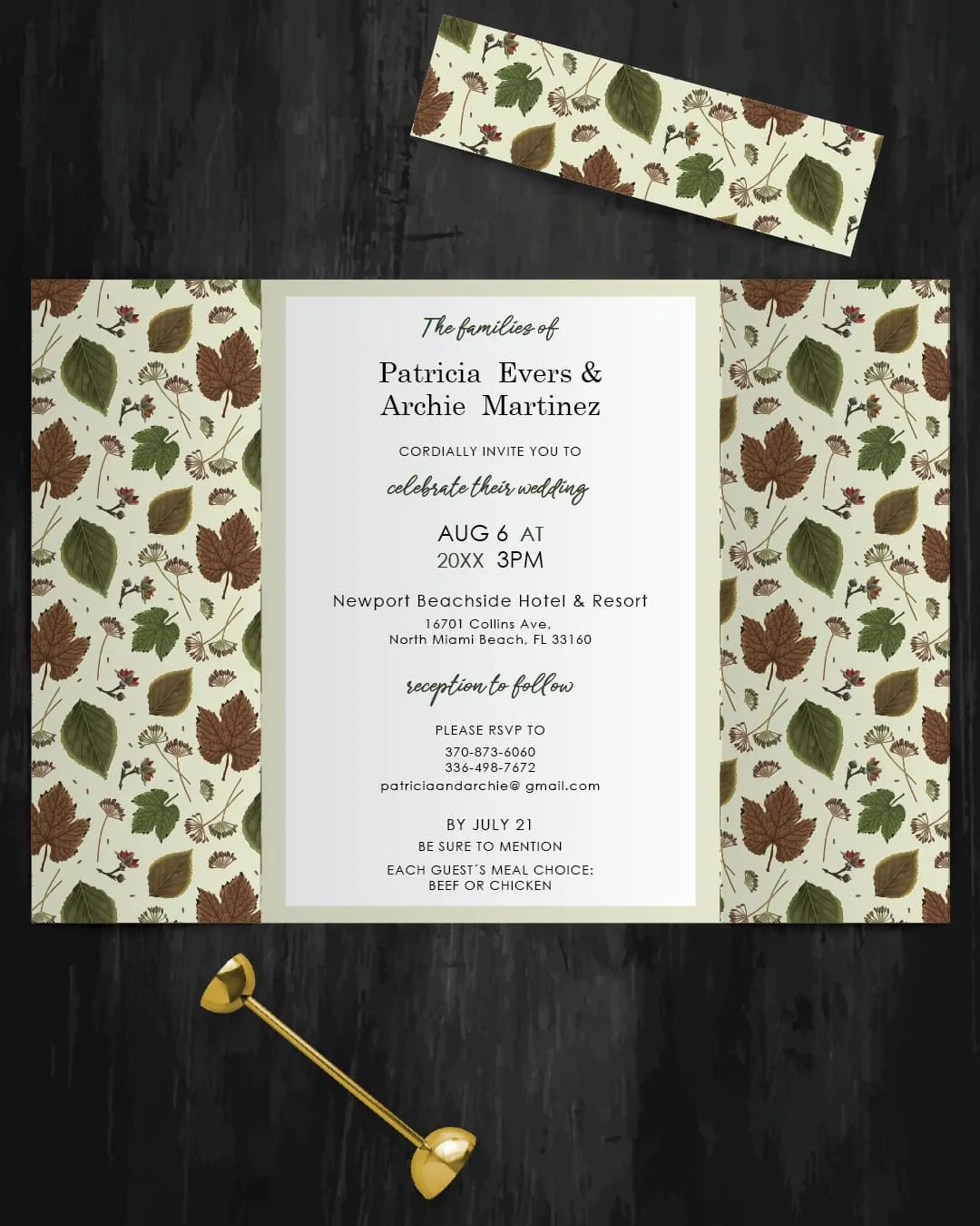 Autumn leaf pattern 5x7 Gate Fold Wedding Invitation