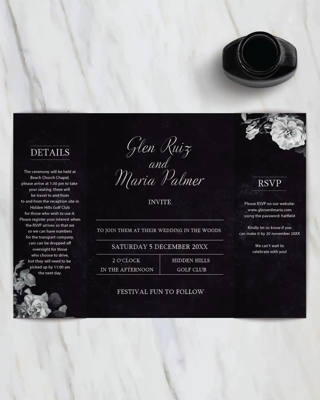 Ashen Roses 5x7 Gate Fold Wedding Invitation