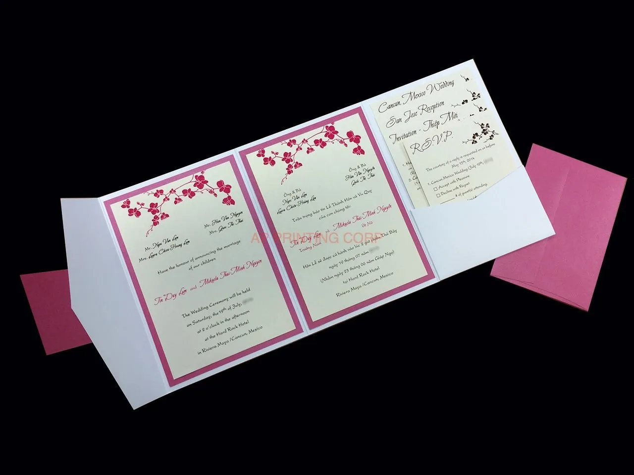 PAL-BL-57-MMM Crystal, Azalea, White Gold Pocket & Folder Invitation