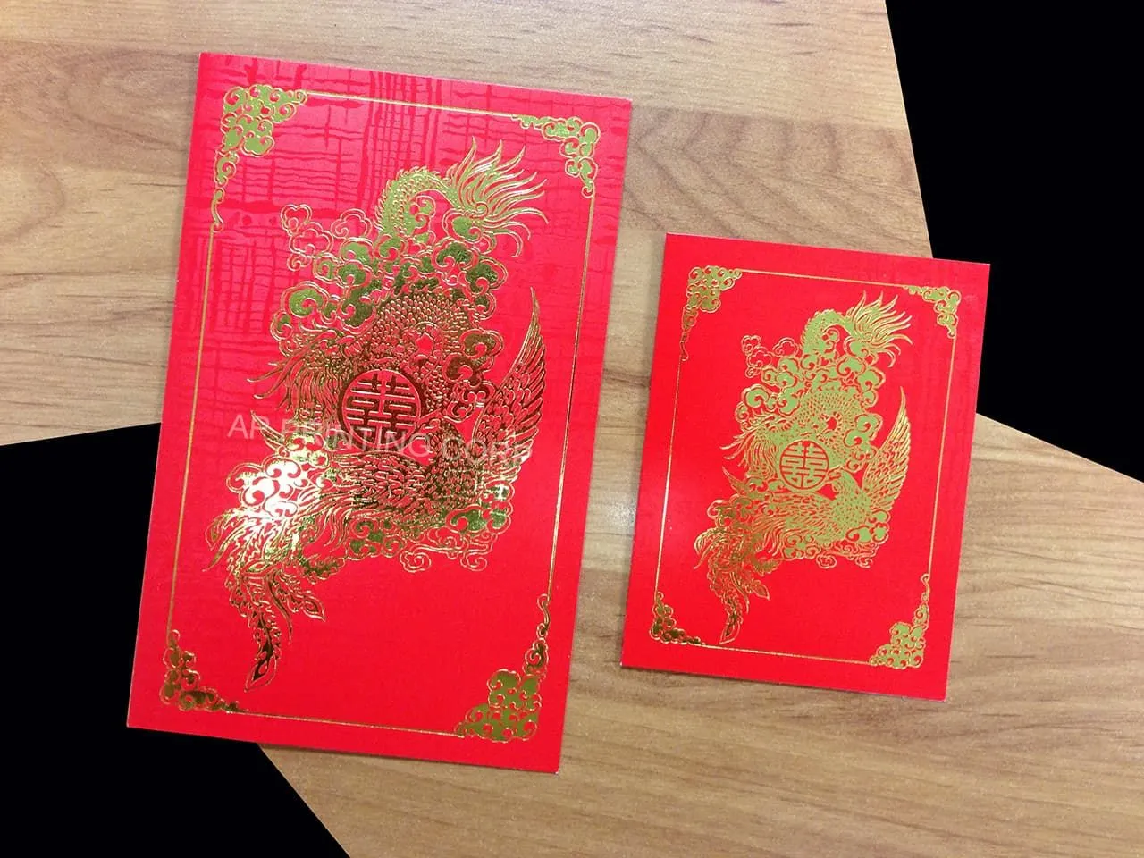 RP3-DT-V [V-L-02] Golden Dynasty Dragon & Phoenix Wedding Invitation