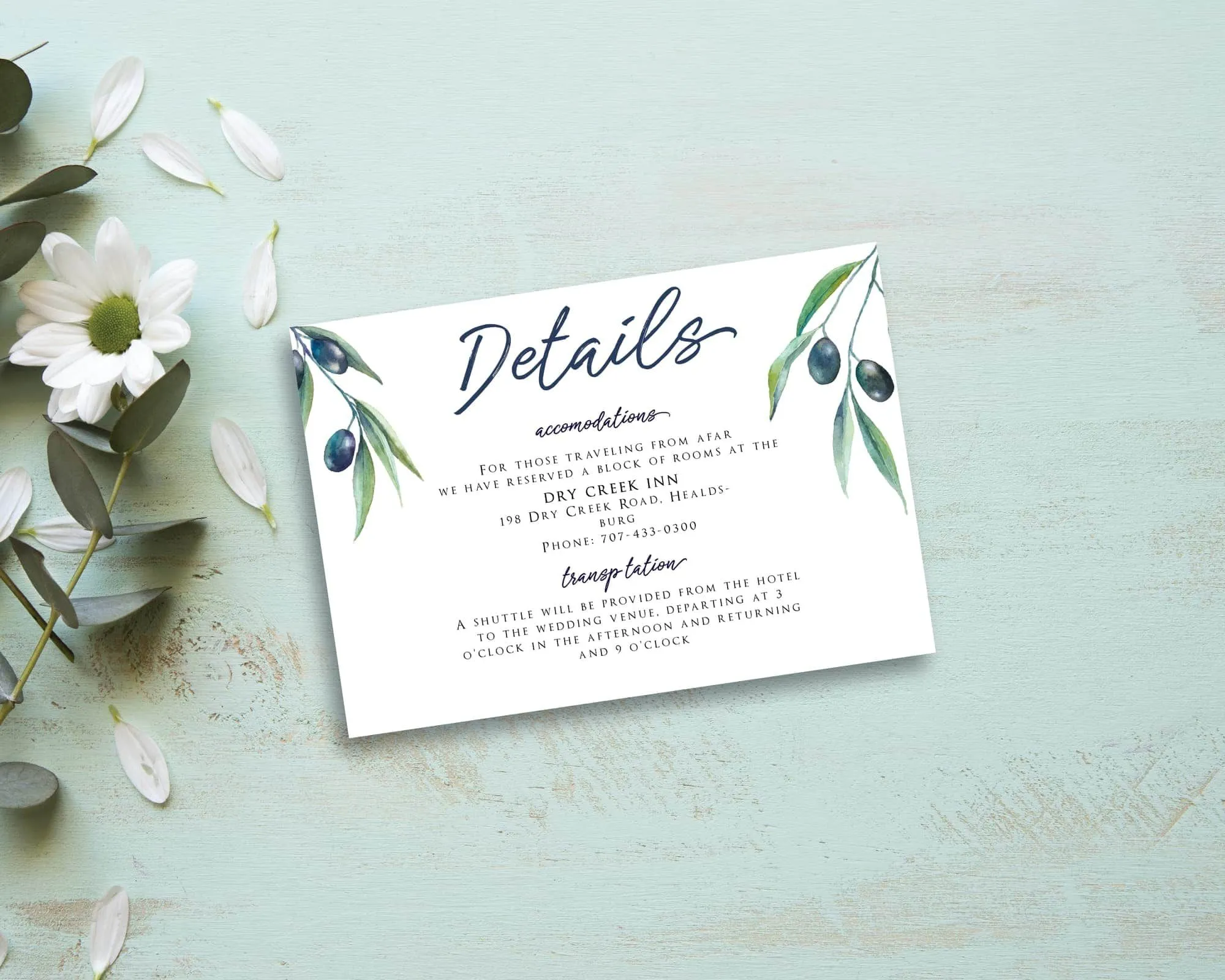 Olive Garden Enclosure Cards Flowers Wedding Invitation