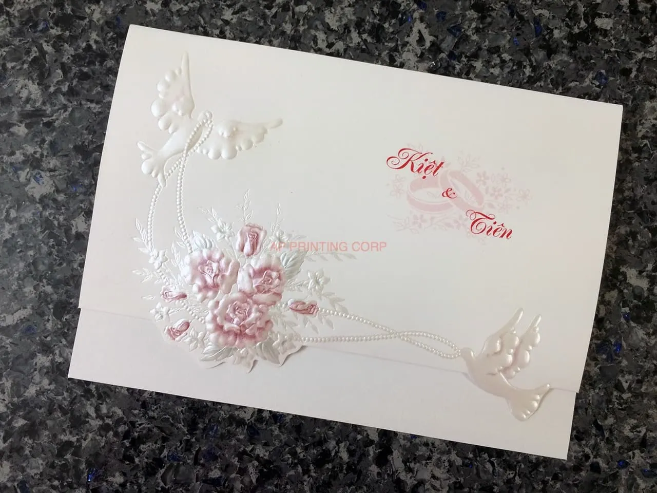 K970 [I-11] Ornate Love Birds & Doves Wedding Invitation