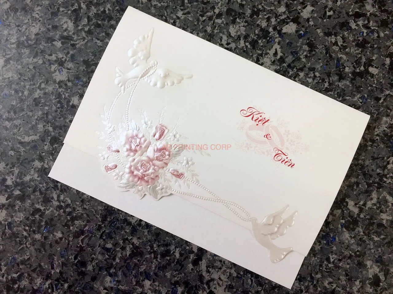 K970 [I-11] Ornate Love Birds & Doves Wedding Invitation