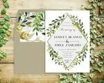 Green Leaves Diamond Elegant Wedding Invitations