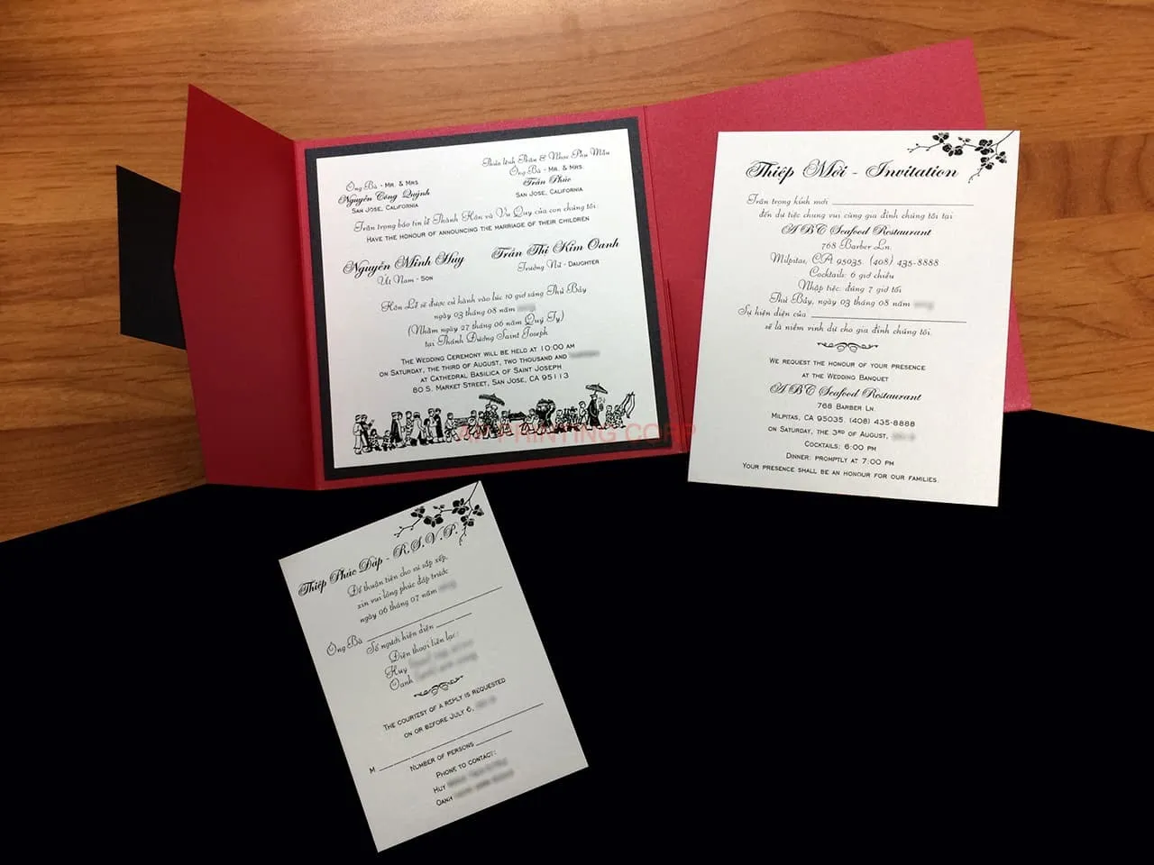 PAL-66-MMM Jupiter, Onyx, Ice Silver Bilingual Wedding Invitation