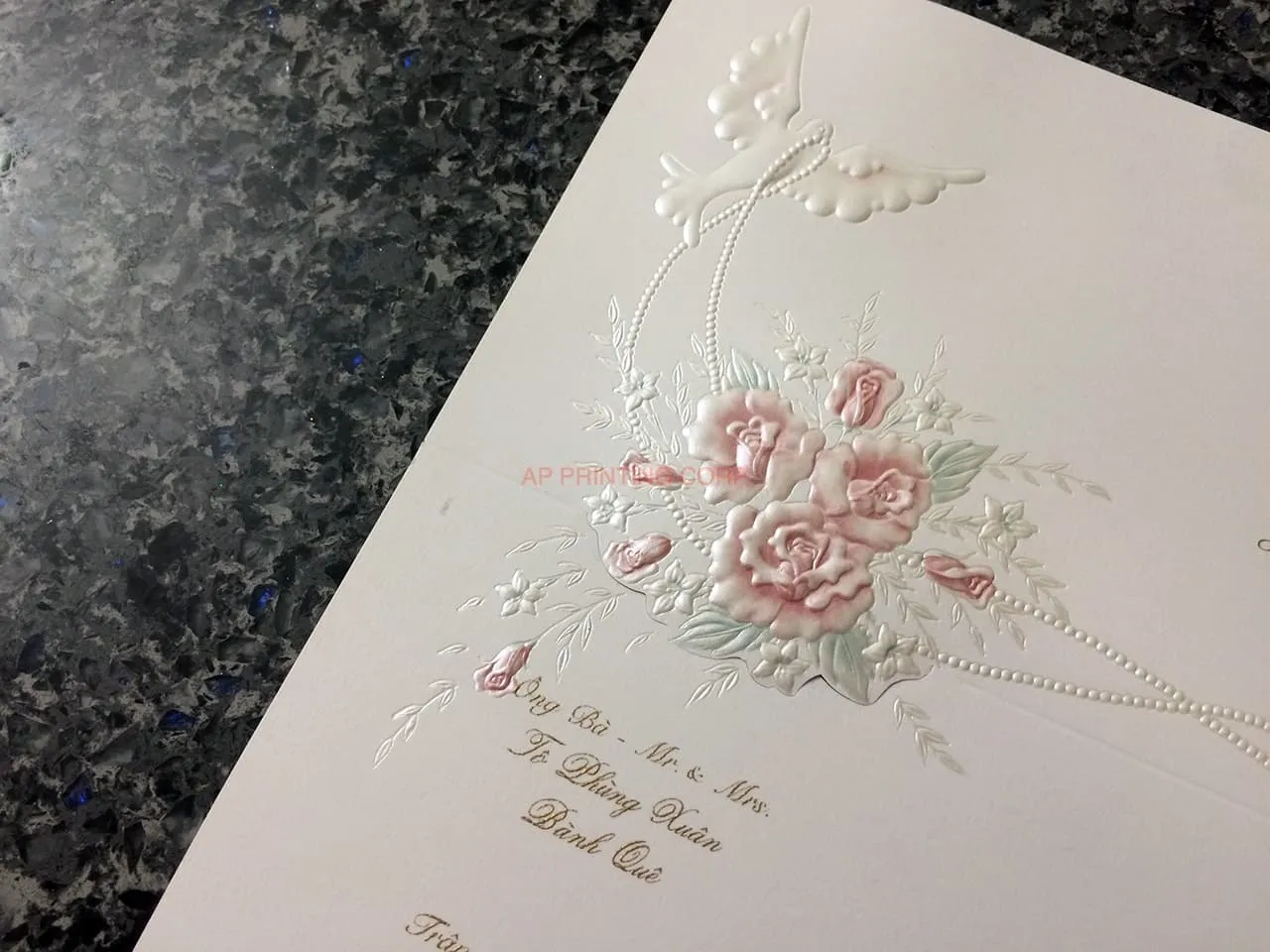 K970 [I-11] Ornate Love Birds & Doves Wedding Invitation