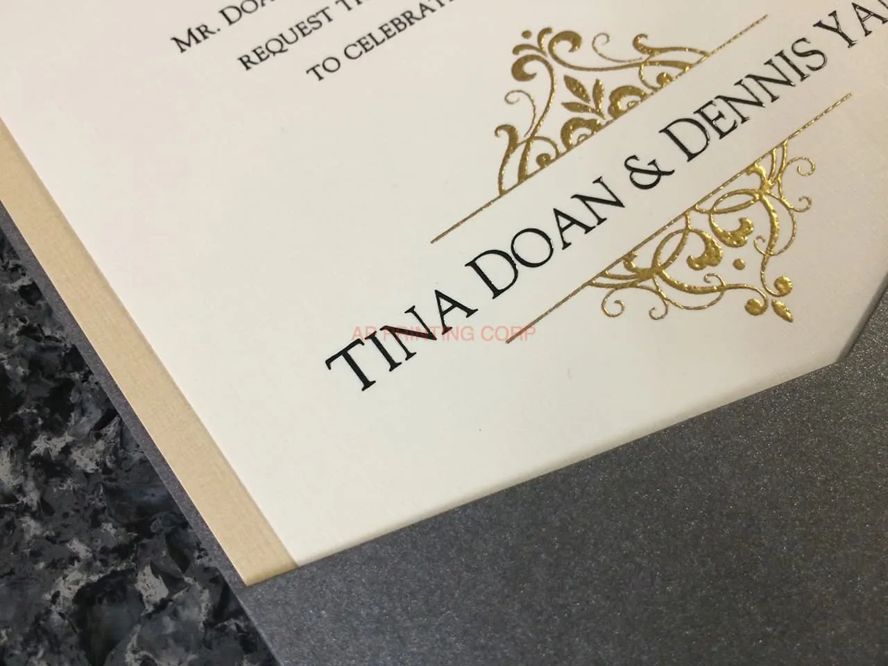 Slider 57 MMN Onyx, Gold Linen, Natural Linen Pocket & Folder Invitation