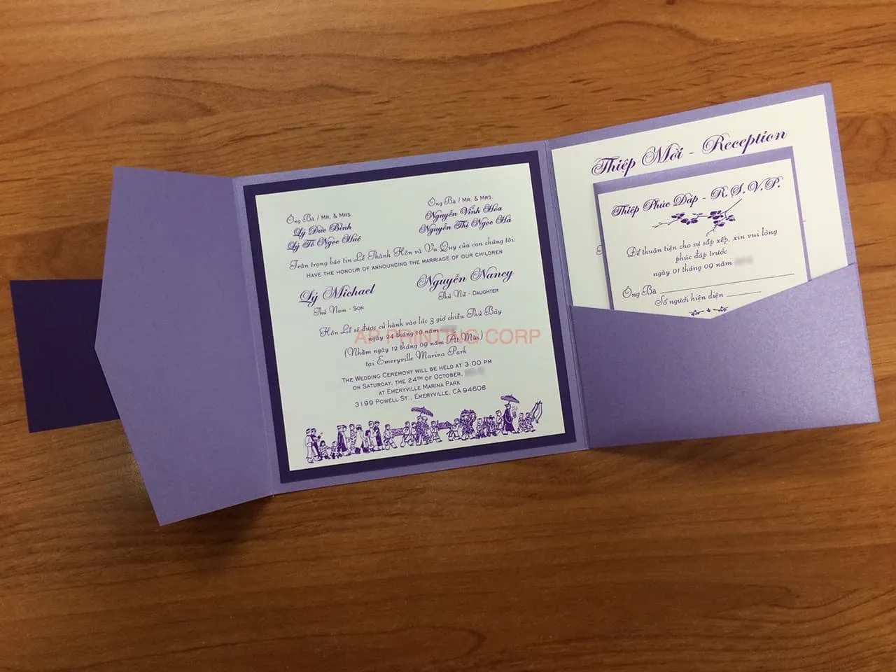PAL-66-MNN Amethyst, Purple, White Linen Pocket & Folder Invitation