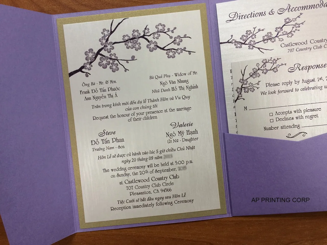 PAL-57-MMM Amethyst, Gold Leaf Pocket & Folder Invitation