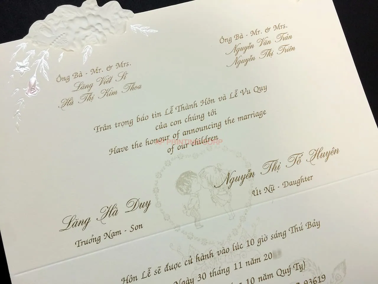 K979 [I-11] Gilded Blossoms Birds & Doves Wedding Invitation