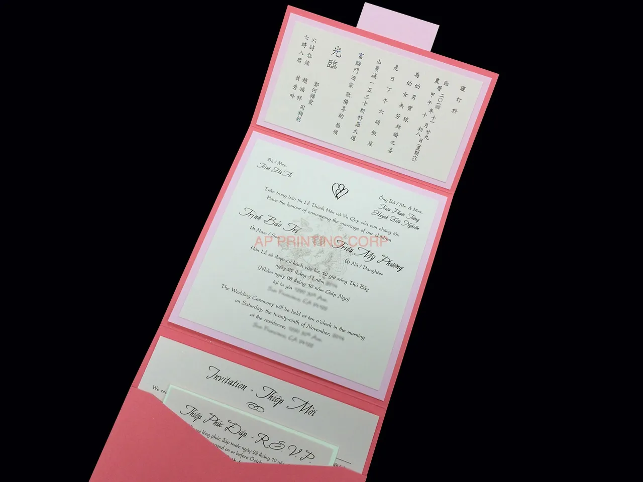 PSQ-77-NNN-2WL Coral, Cotton Candy, Bubblegum Pocket & Folder Invitation