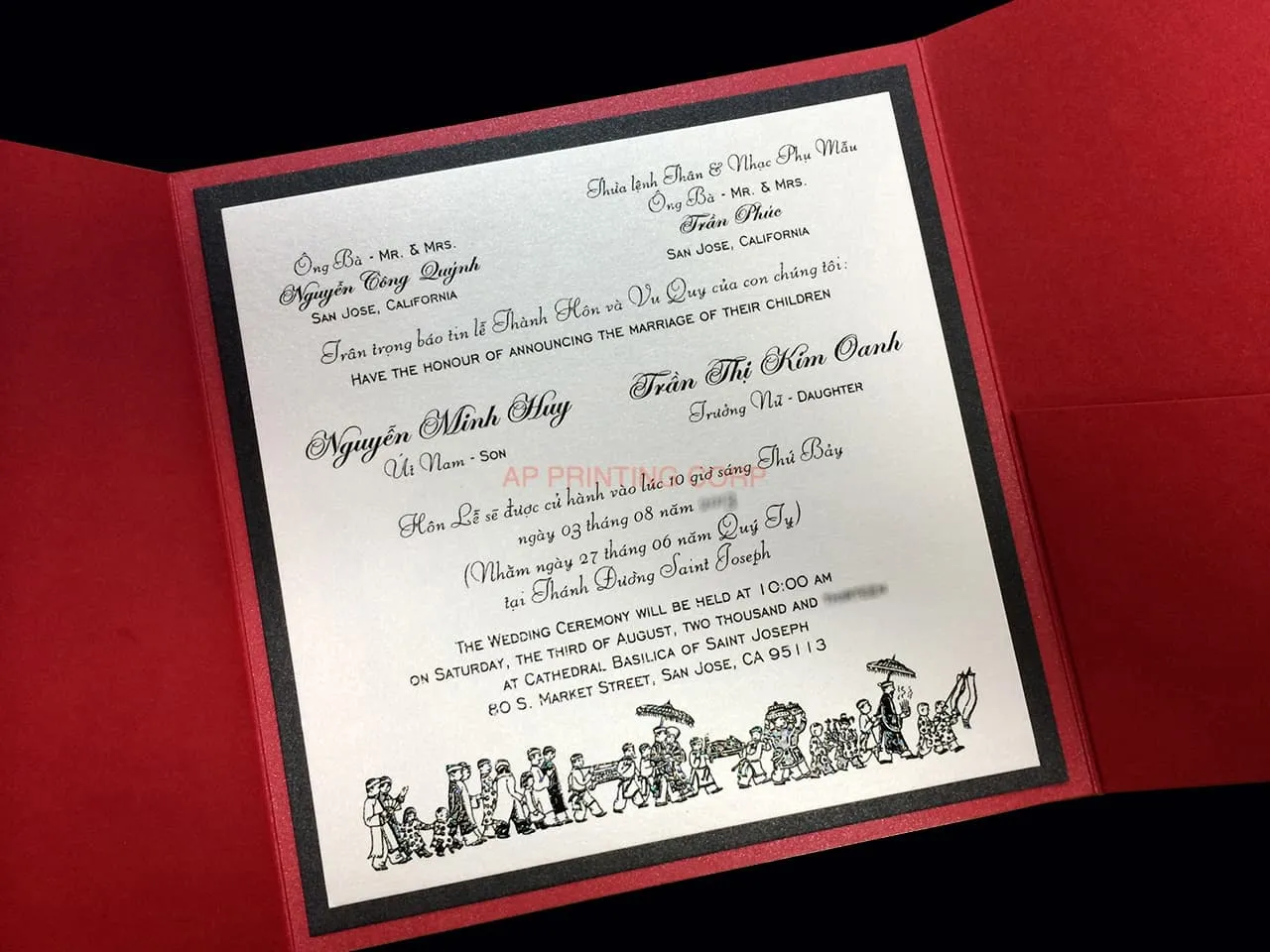 PAL-66-MMM Jupiter, Onyx, Ice Silver Bilingual Wedding Invitation