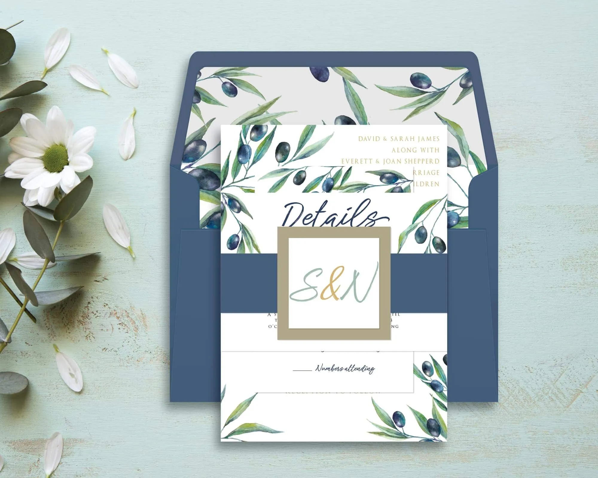 Olive Garden Flowers Wedding Invitation