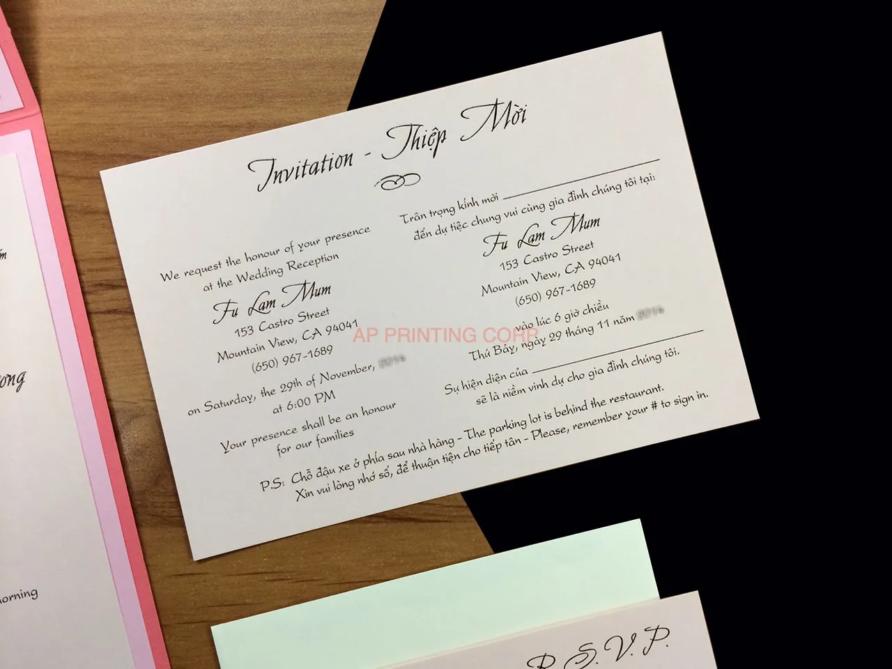 PSQ-77-NNN-2WL Coral, Cotton Candy, Bubblegum Pocket & Folder Invitation