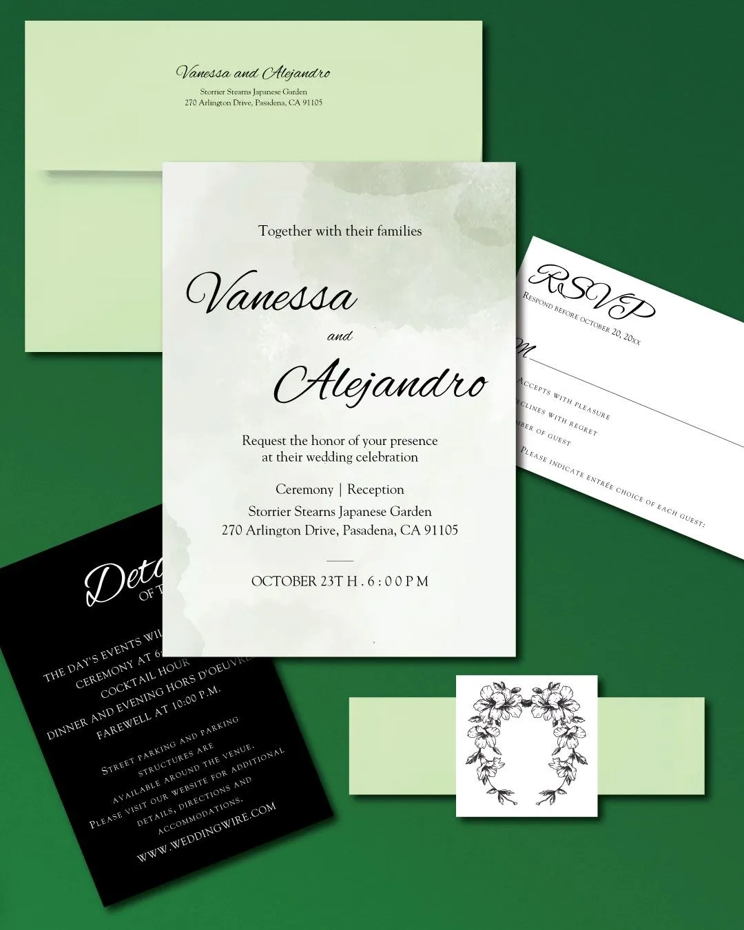 Green Watercolor Simple Flat 5x7 Wedding Invitation