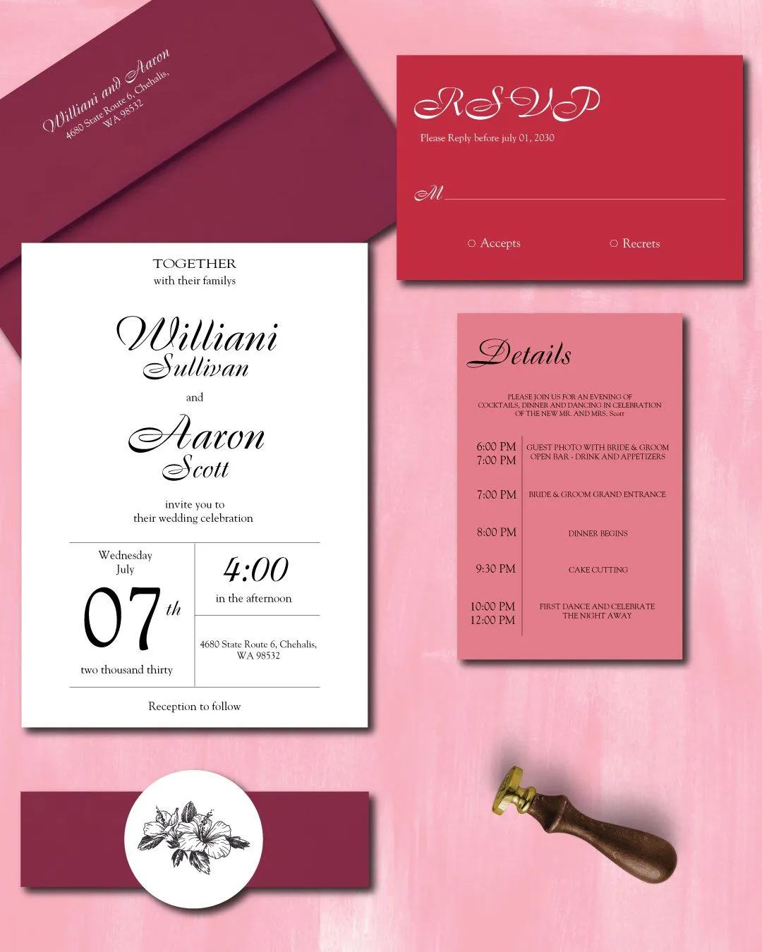 Simple Pink Simple Flat 5x7 Wedding Invitation