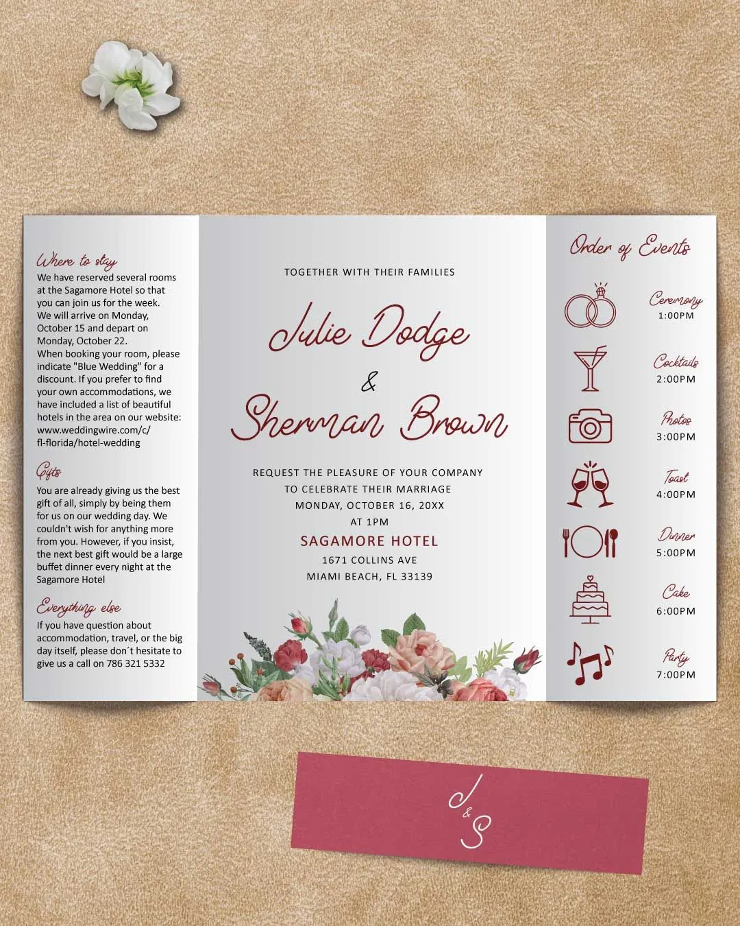 Vintage Floral 5x7 Gate Fold Wedding Invitation