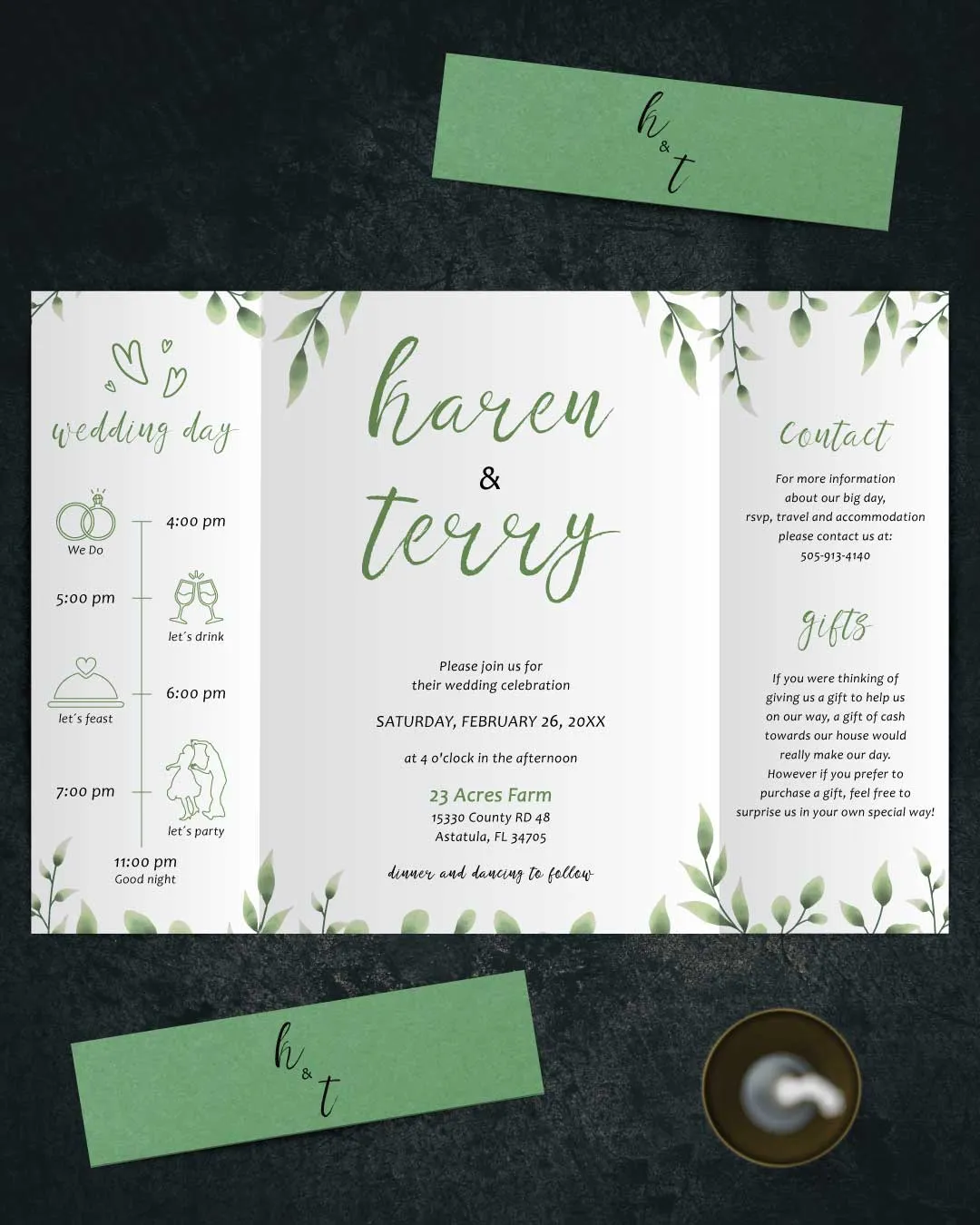 Delicate Leaves 5x7 Gate Fold Wedding Invitation