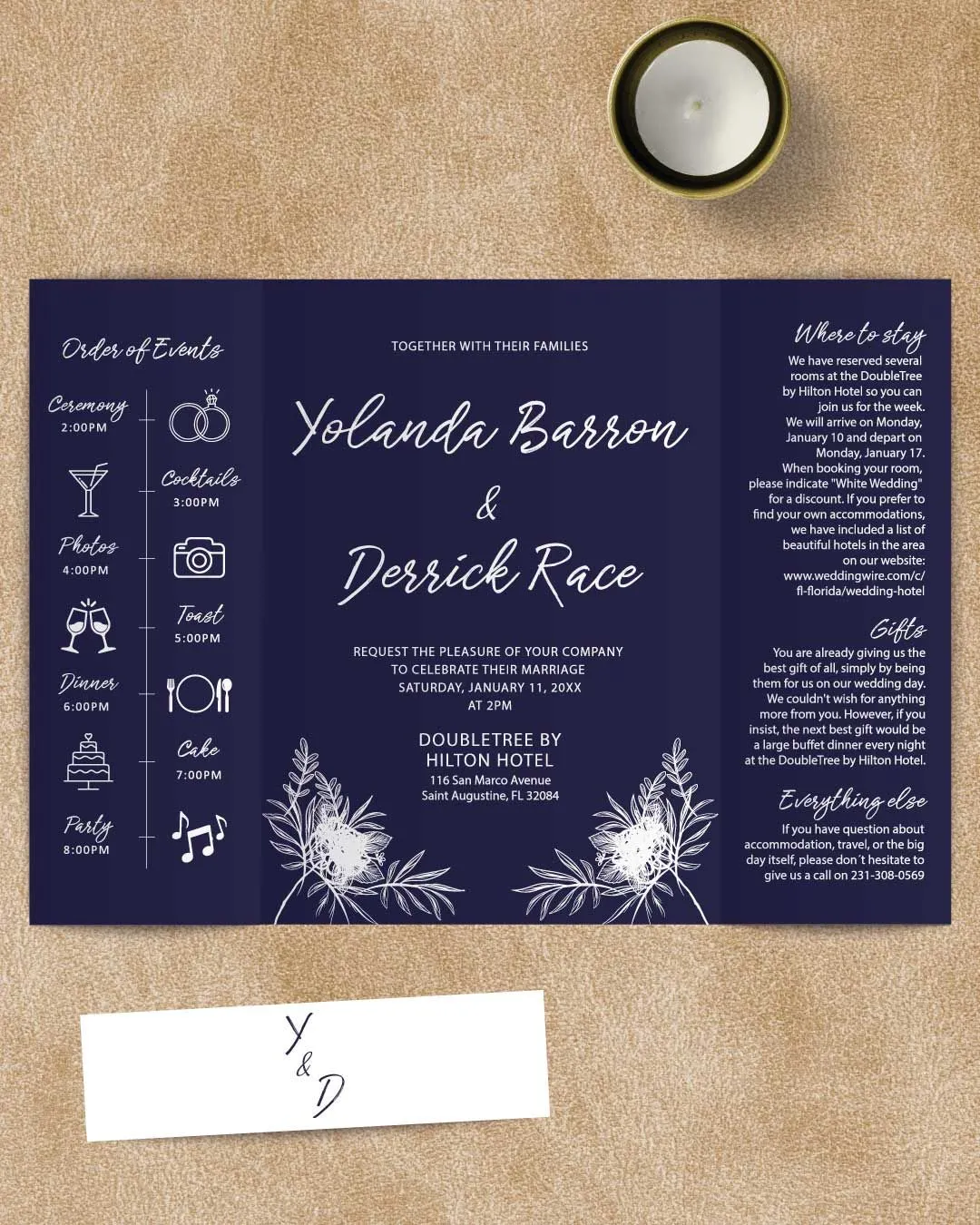 White Flower Lineart 5x7 Gate Fold Wedding Invitation