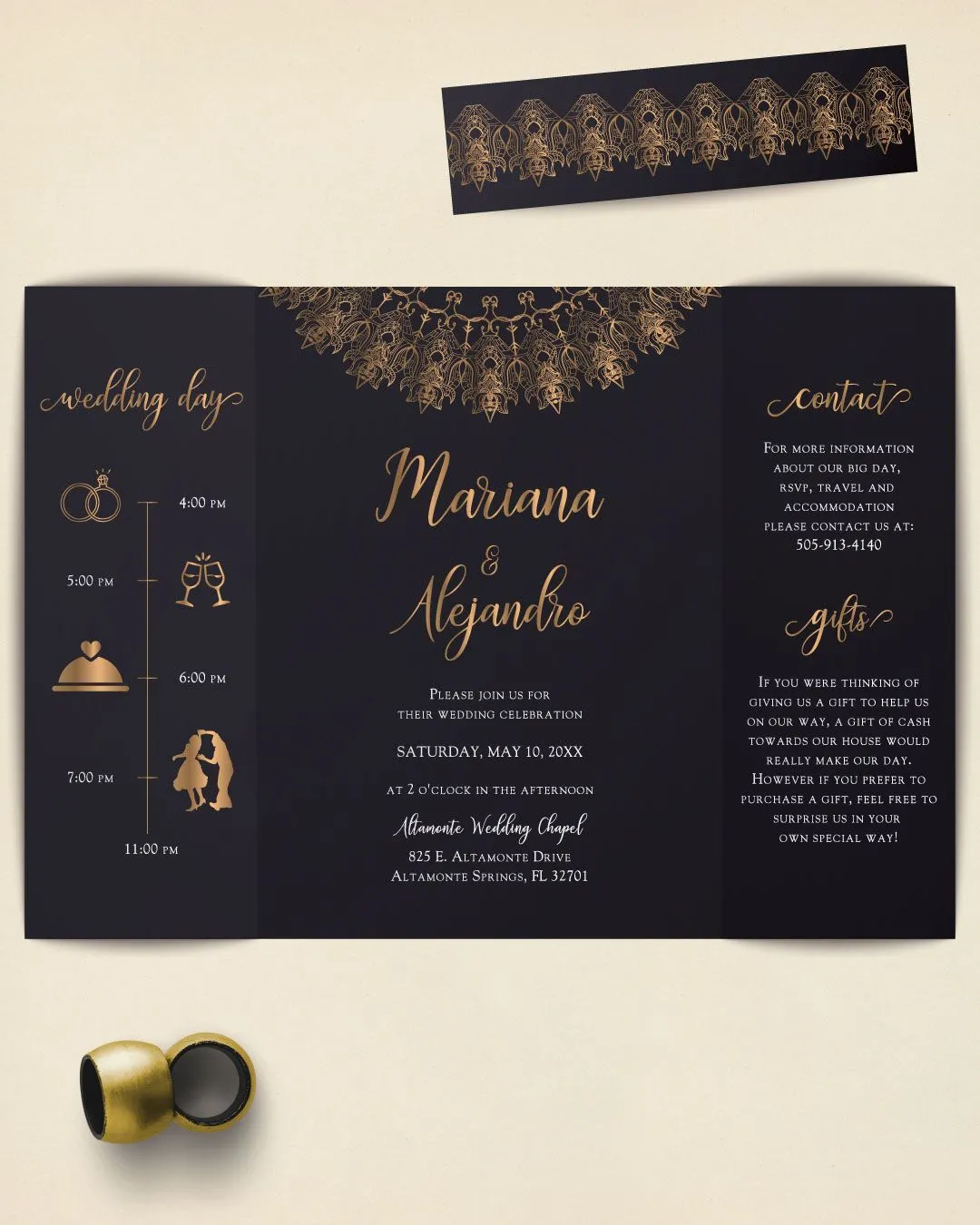 Luxurious Golden Mandala 5x7 Gate Fold Wedding Invitation