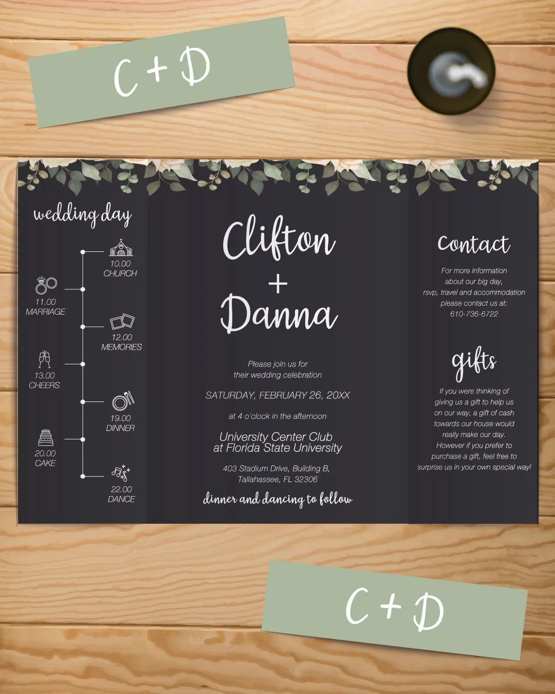 Soft Rose Bouquet 5x7 Gate Fold Wedding Invitation