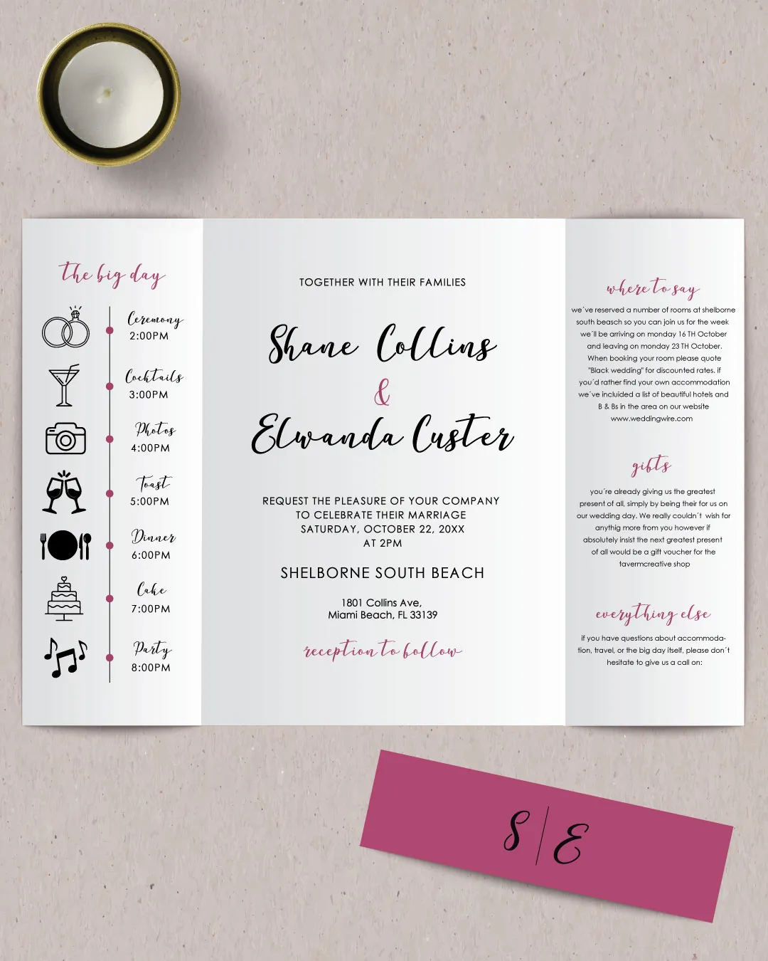 Soft Pink Roses 5x7 Gate Fold Wedding Invitation