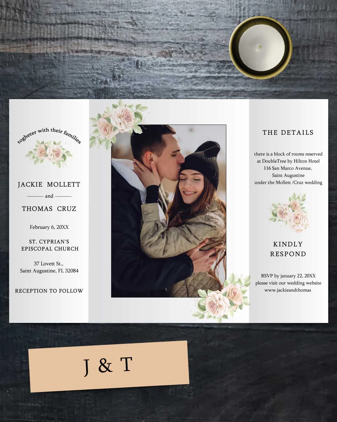 Rose Decor 5x7 Gate Fold Wedding Invitation