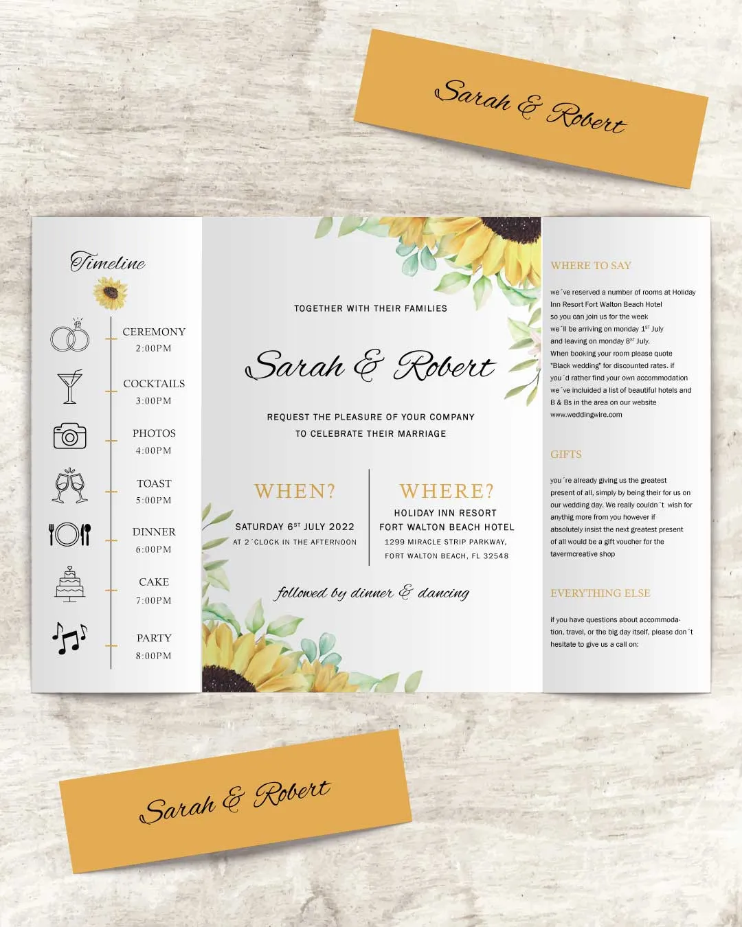 Sunflowers and Leaves 5x7 Gate Fold Wedding Invitation
