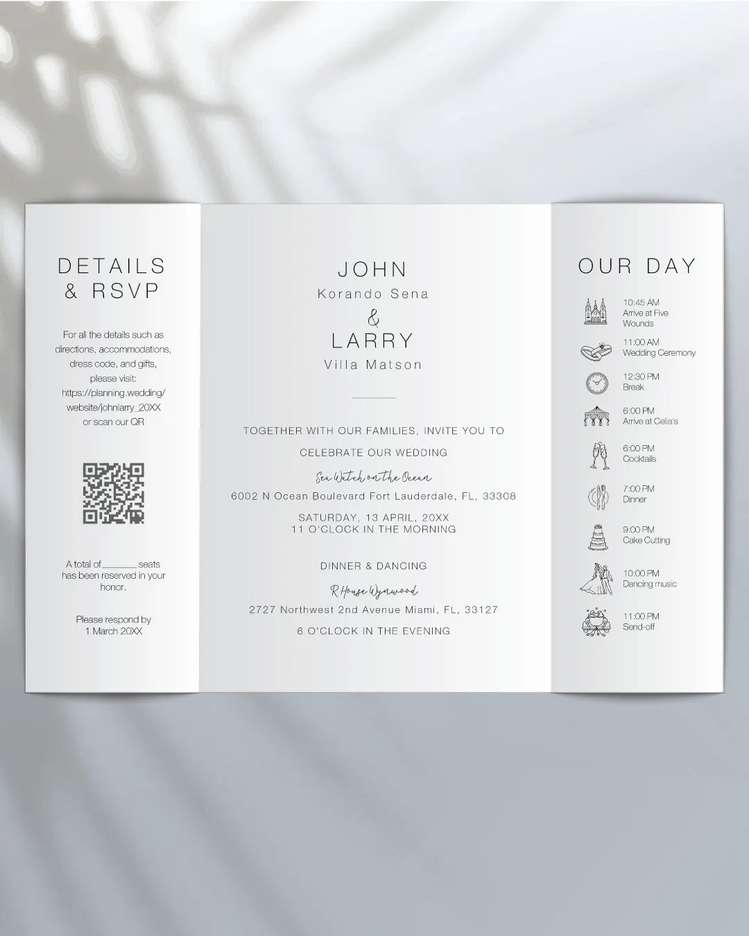 Minimal Botanical Timeline 5x7 Gate Fold Wedding Invitation 1