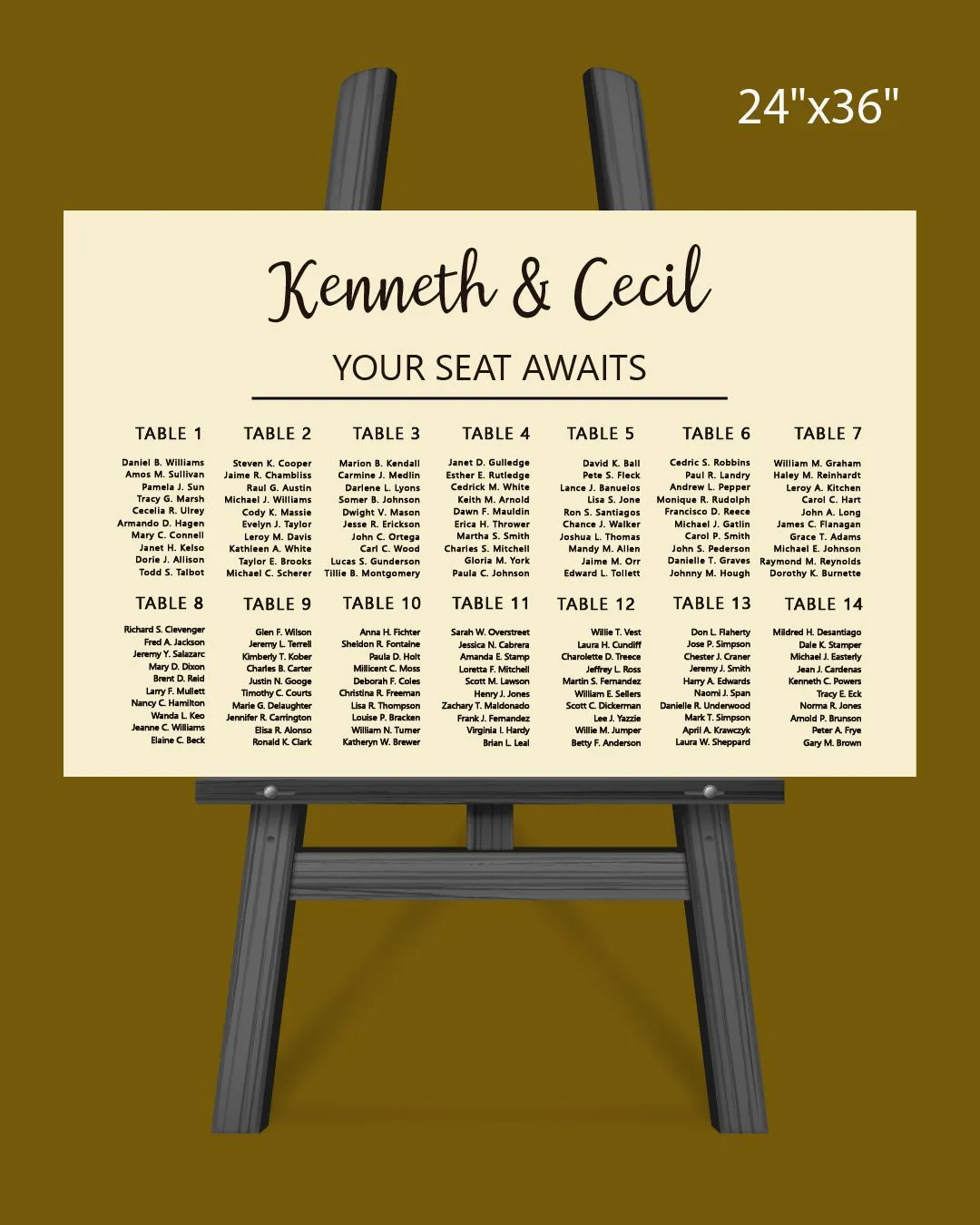Beautiful Yellow Background Seating Chart