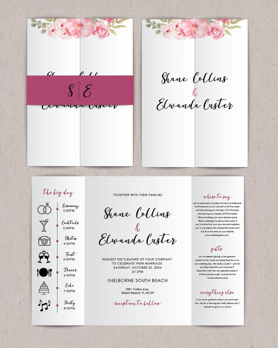 Soft Pink Roses 5x7 Gate Fold Wedding Invitation