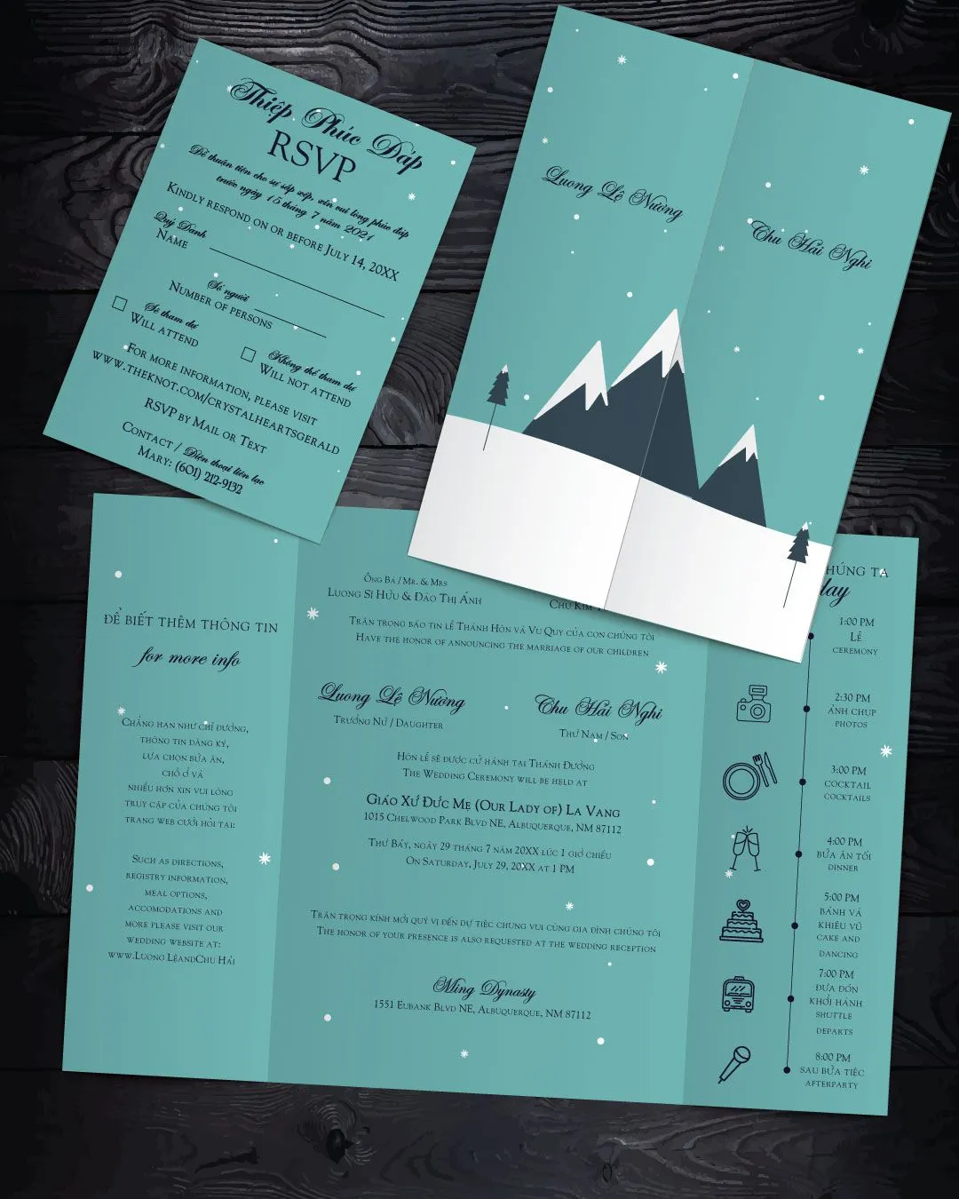 Mountain Peaks 5x7 Gate Fold Wedding Invitation