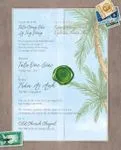 Watercolor Beach Design Vellum Wrapped Vietnamese & English Wedding Invitation