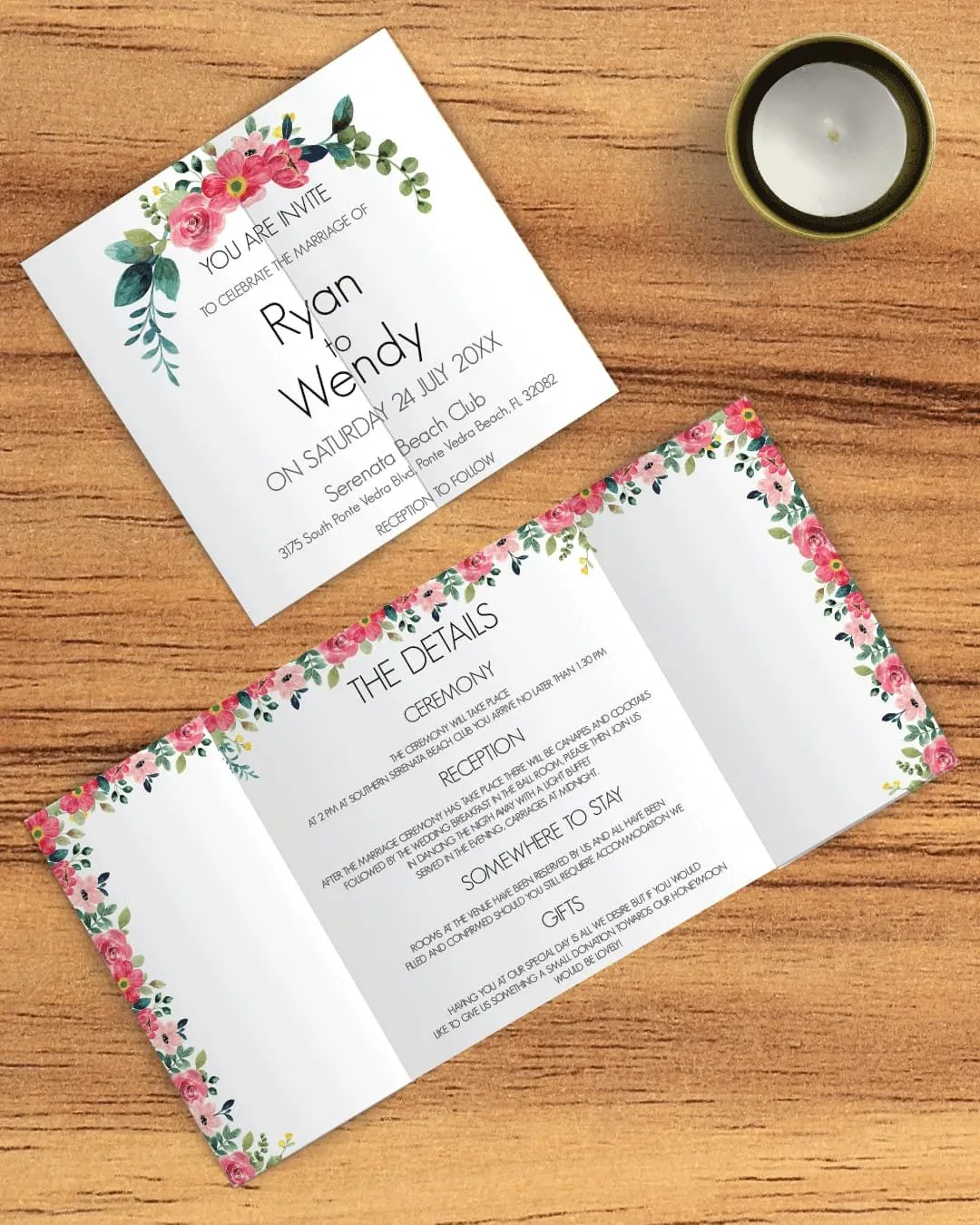 Vivid Floral Border 7x7 Gate Fold Wedding Invitation