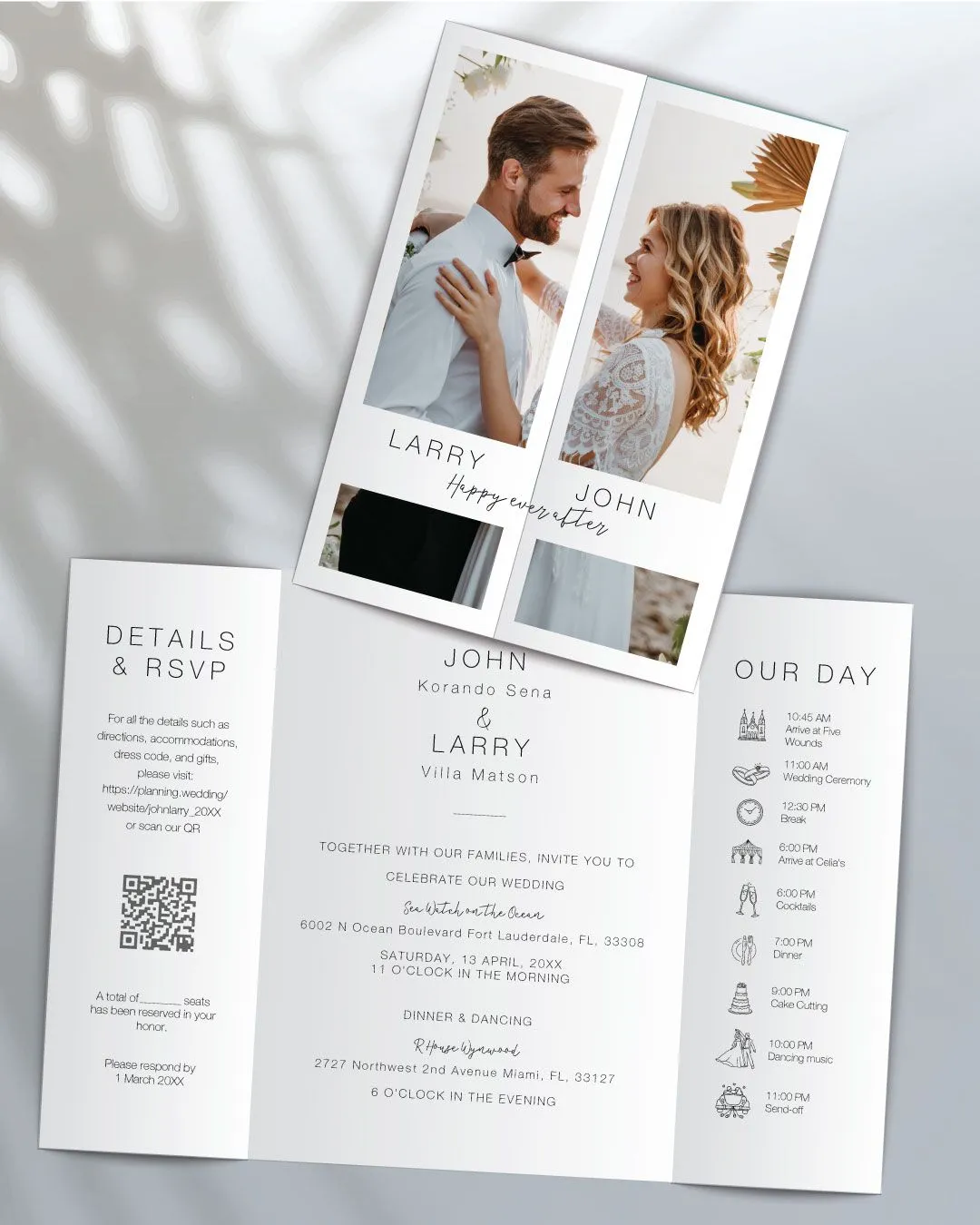 Minimal Botanical Timeline 5x7 Gate Fold Wedding Invitation 2