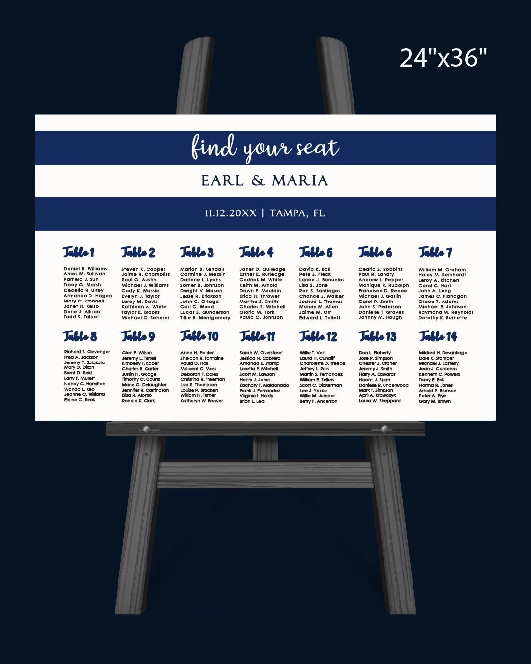 Classic Blue Theme Seating Chart
