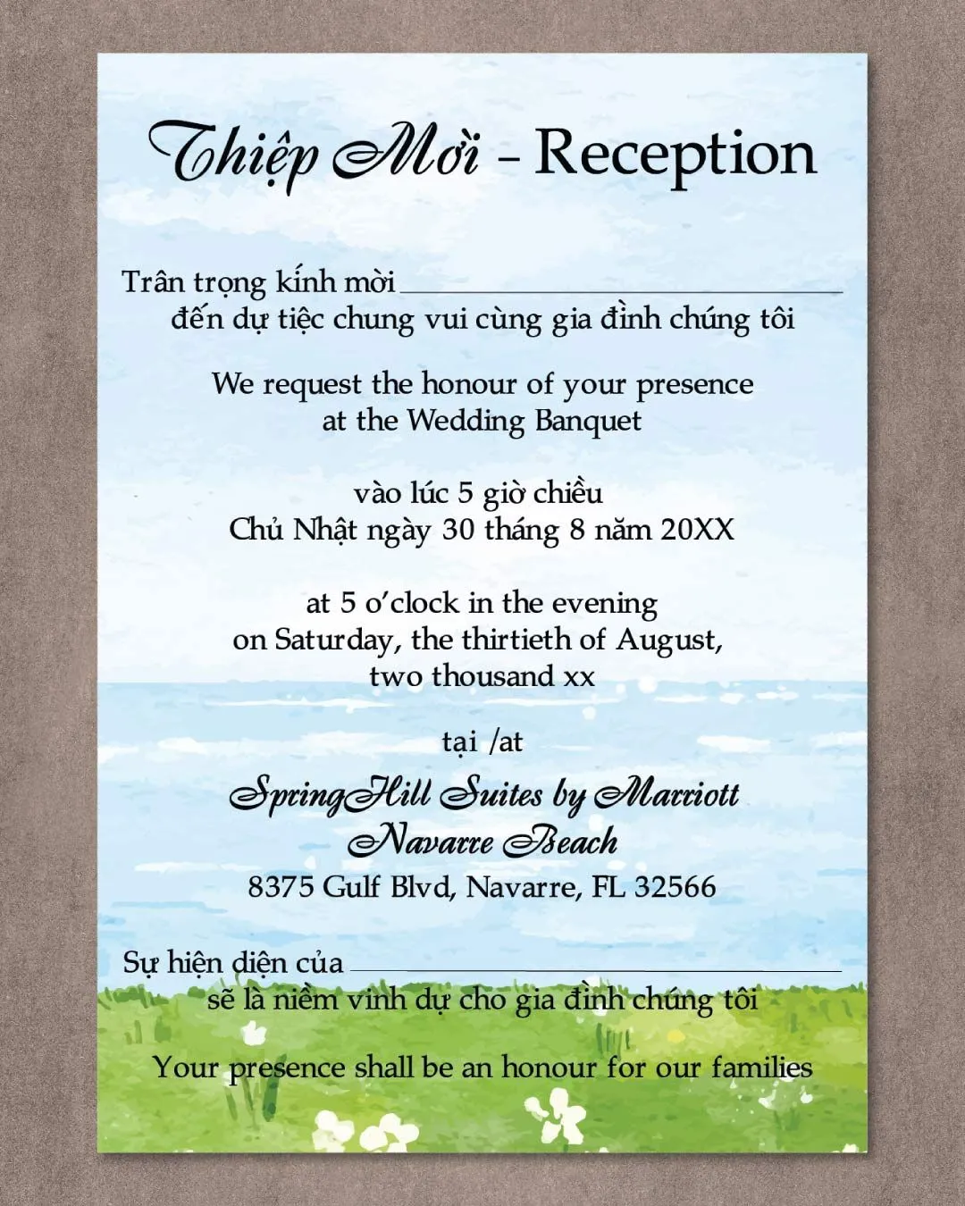 Ocean View Vellum Wrapped Vietnamese & English Wedding Invitation