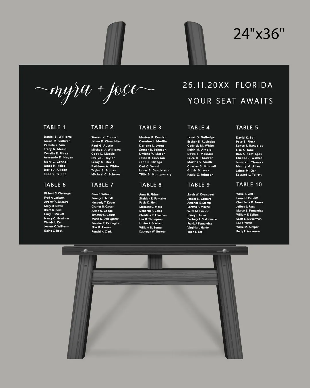 Classic Black Background Seating Chart